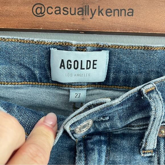 Agolde Women Sophie Ankle Skinny Pentacle Denim Jeans Blue High Waist Distressed - Picture 5 of 10